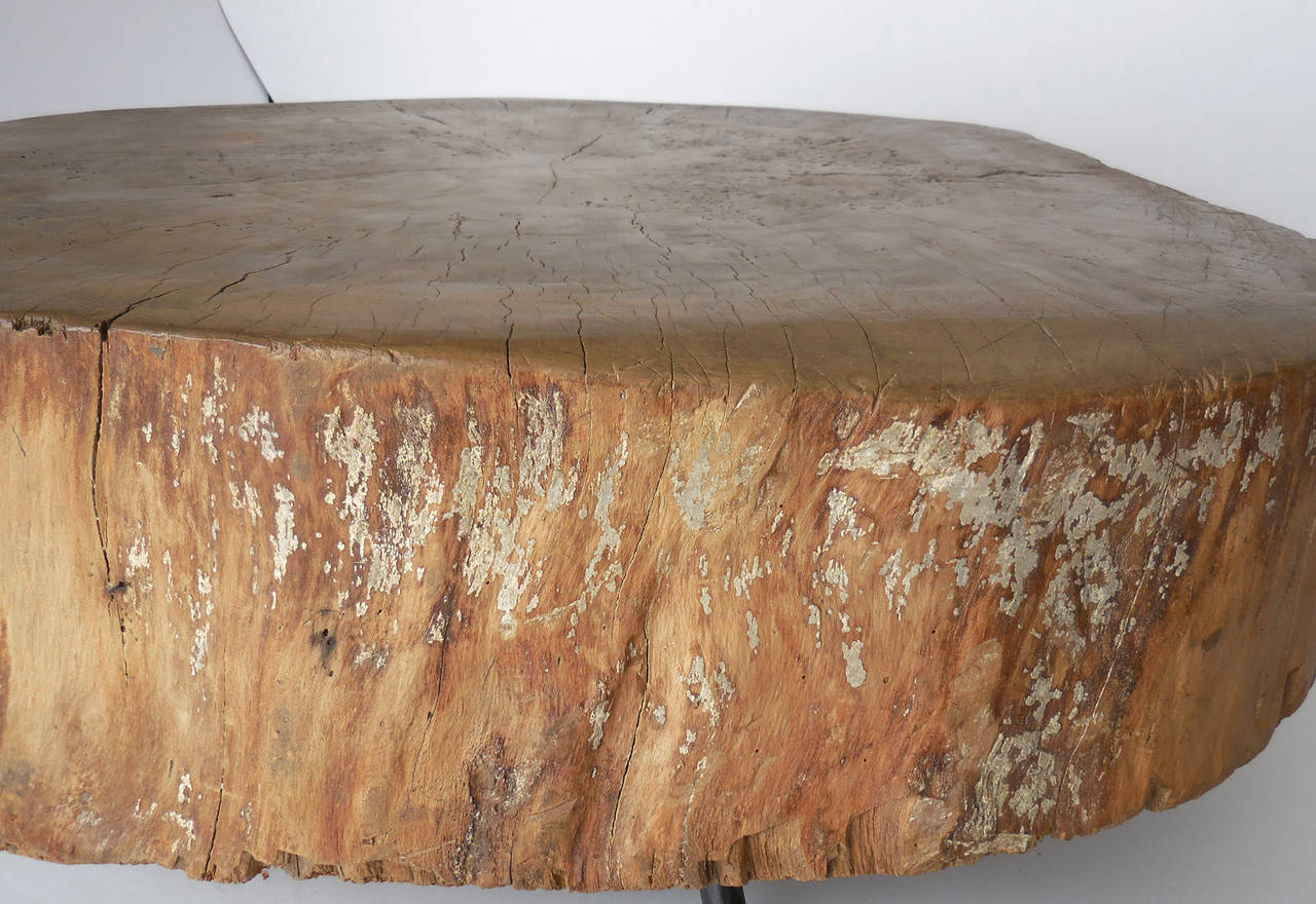 Forged Primitive 19th Century Modern Butcher Block Coffee Table With Custom Iron Legs