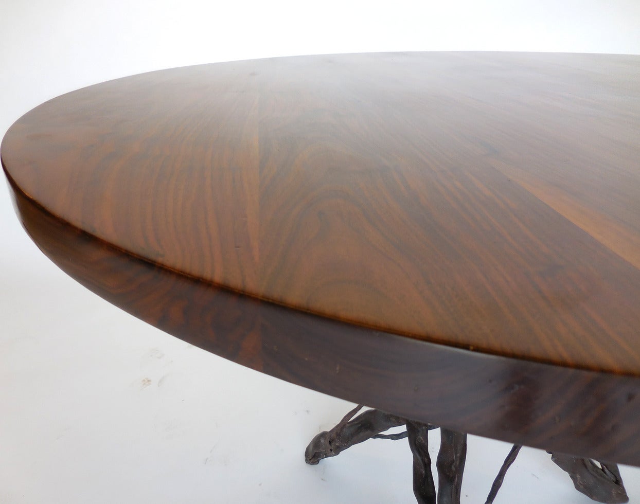 Dos Gallos Custom Walnut Wood Side Table with Custom Hand-Forged Vine Base In Good Condition In Los Angeles, CA