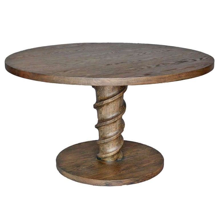 Custom Oak Wood Round Screw Pedestal Dining or Centre Table by Dos
