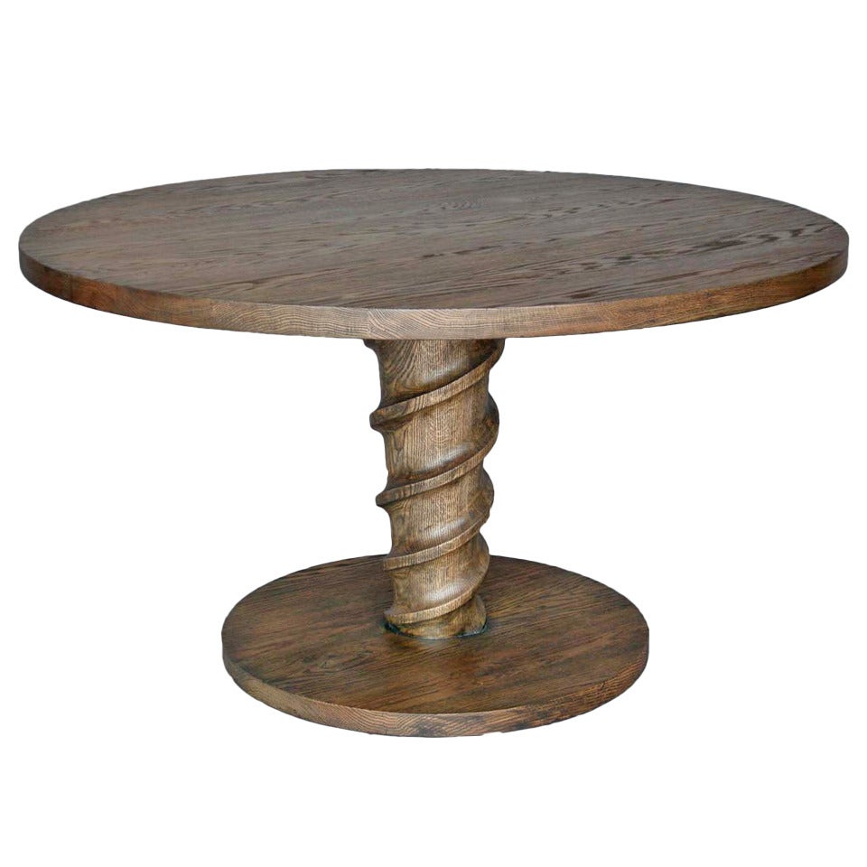 Custom Round Corkscrew Pedestal Table by Dos Gallos Studio For Sale