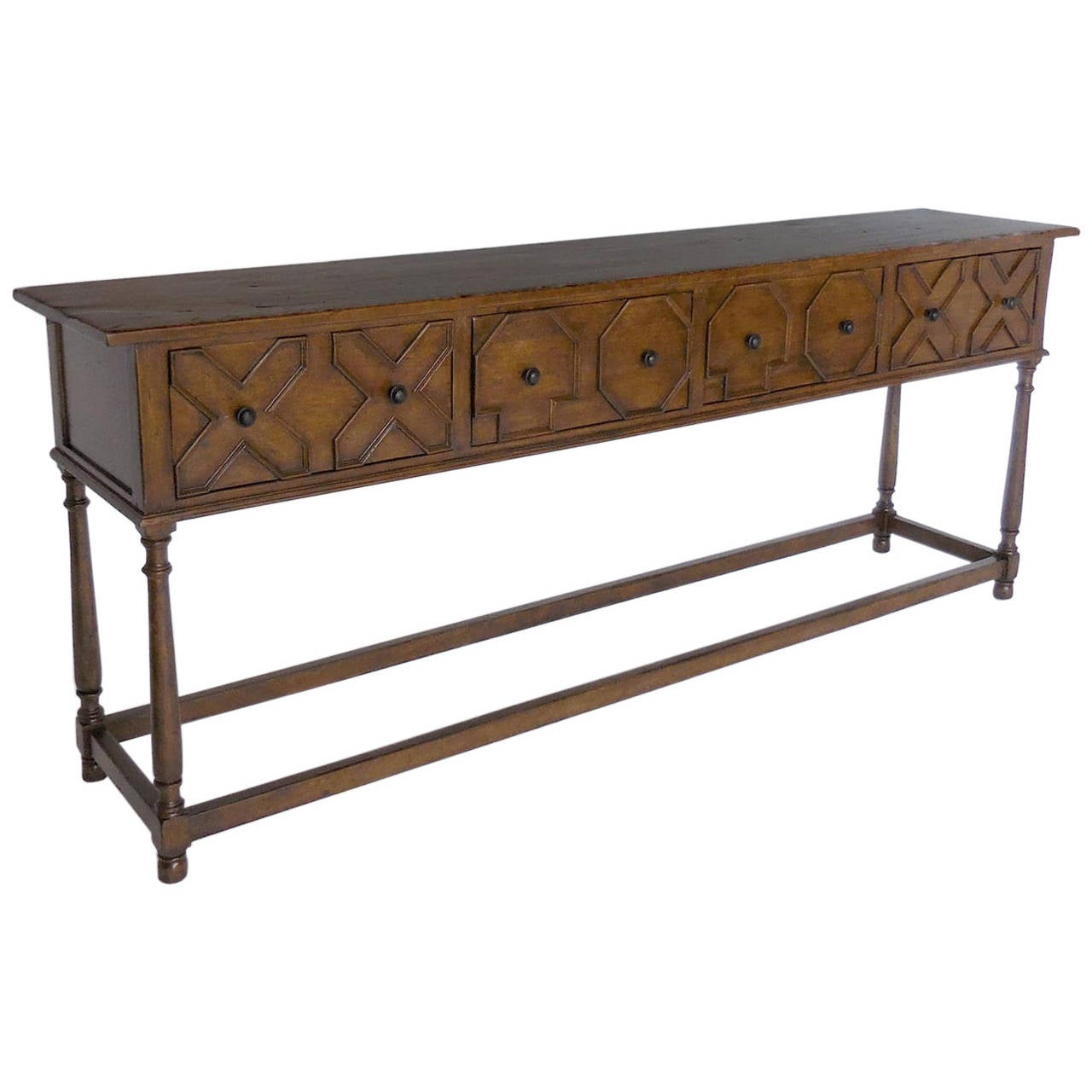 Dos Gallos Custom Geometric Walnut Wood Sideboard with Drawers For Sale
