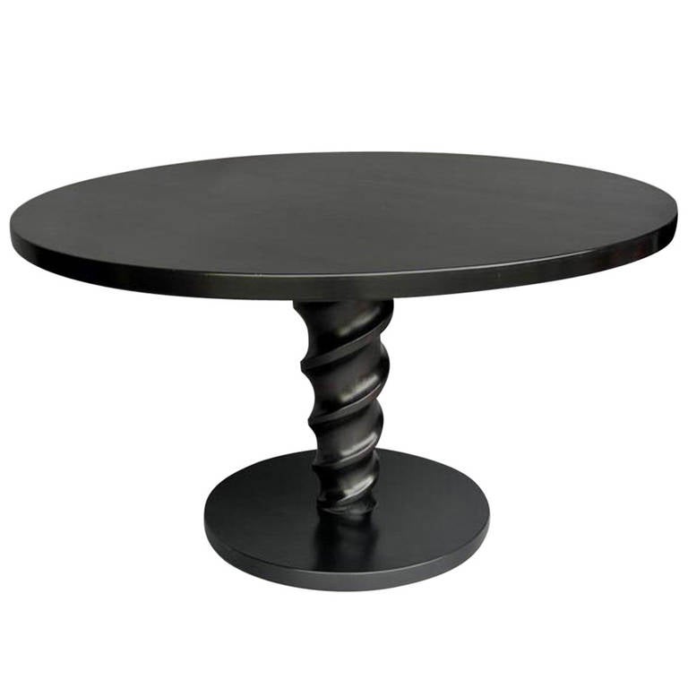 Custom Round Corkscrew Center/Dining Table with Ebony by Dos Gallos