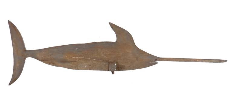 Large-scale wooden weathervane from Chappaquiddick Massachusetts. Some old paint remaining. Almost eight feet long!