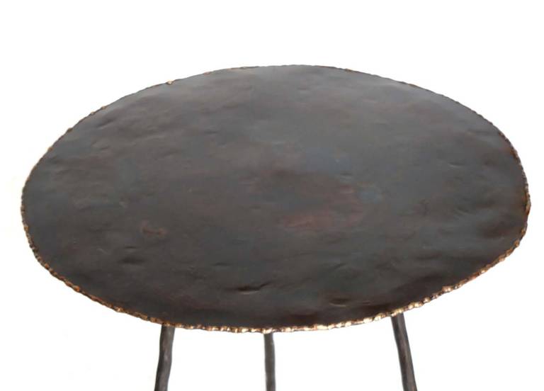 Industrial Dos Gallos Custom Round Tripod Side Tables For Sale