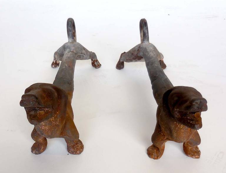 Vintage Iron Dachshund Andirons In Good Condition In Los Angeles, CA