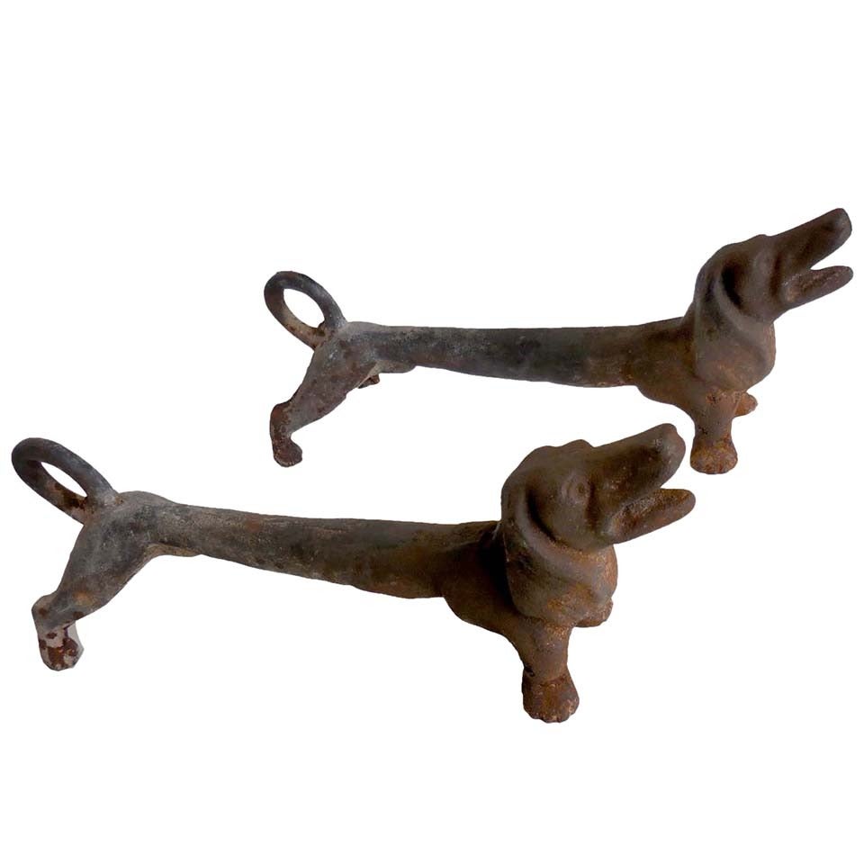 Vintage Iron Dachshund Andirons