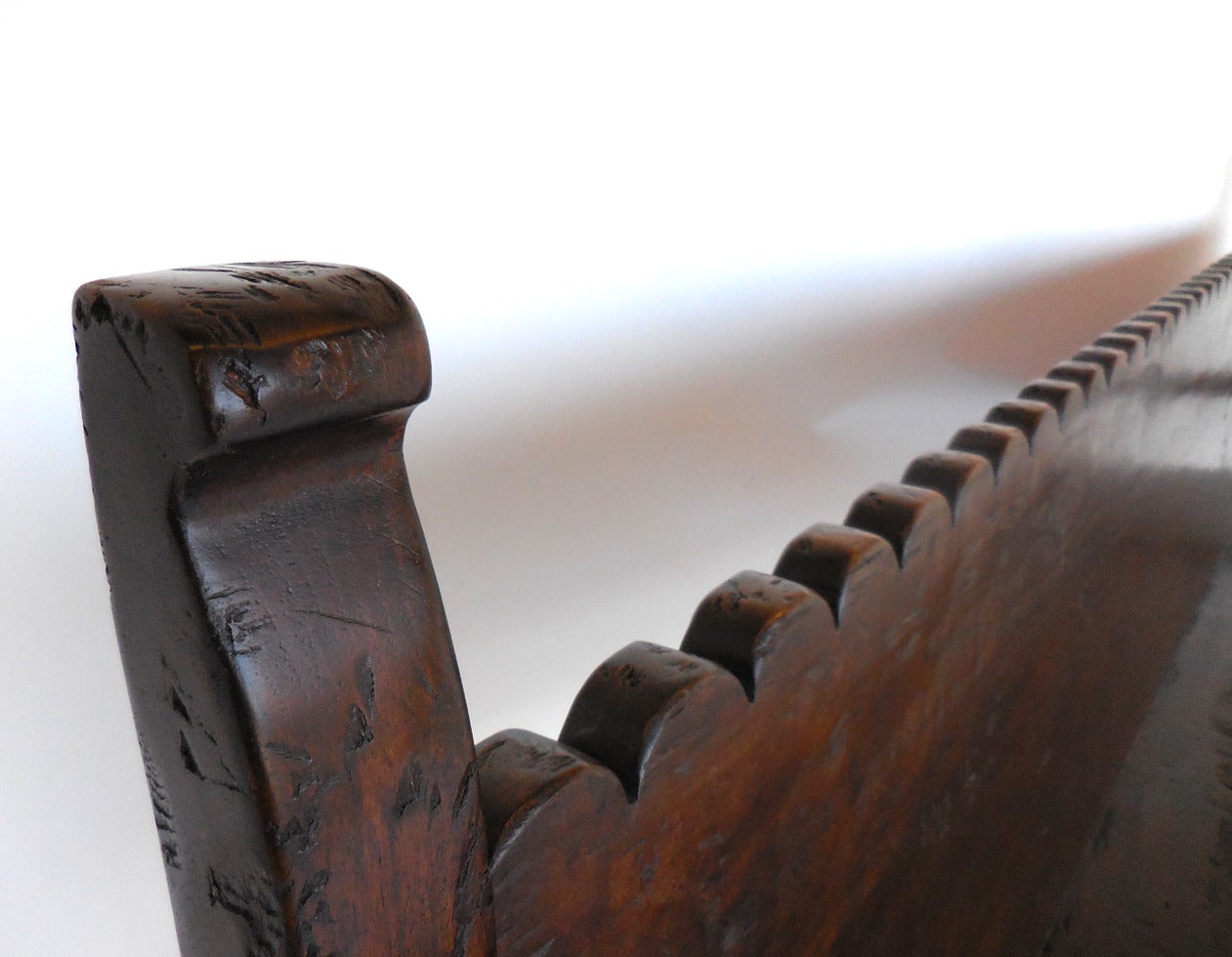 Rustic Custom Walnut Wood Scalloped Bench For Sale