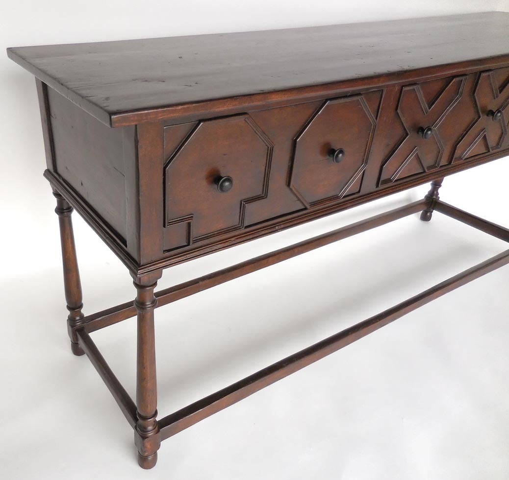 American DOS GALLOS Custom Walnut Wood Console with Drawers For Sale