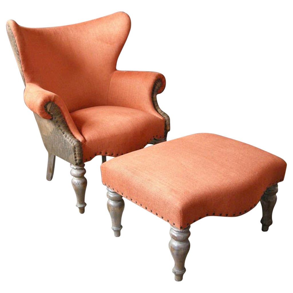 Custom Lamb's Leather Club Chair and Ottoman