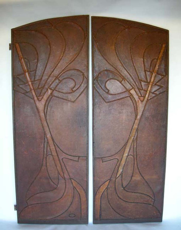 Pair of Art Nouveau Antique Leather doors For Sale at 1stdibs