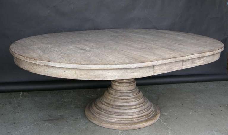 Contemporary Custom Oak Wood Beehive Pedestal Table with Leaves by Dos Gallos Studio For Sale