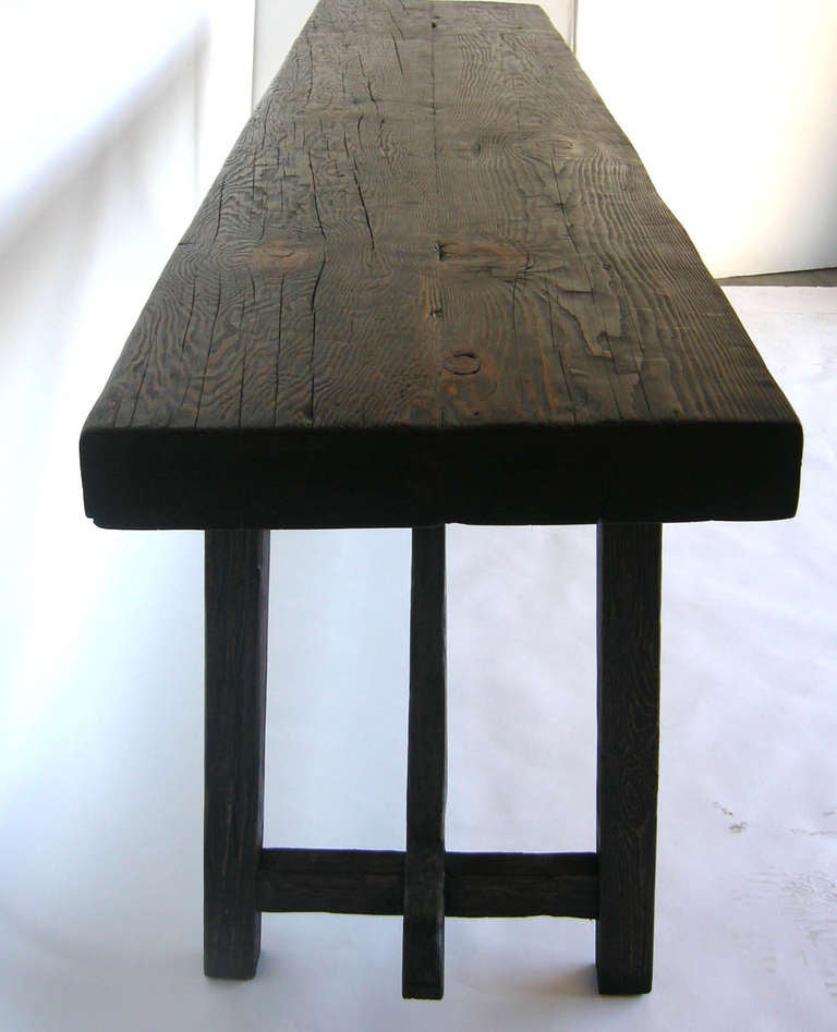 Rustic Douglas Fir Wood Console with Upside Down V by Dos Gallos Studio For Sale
