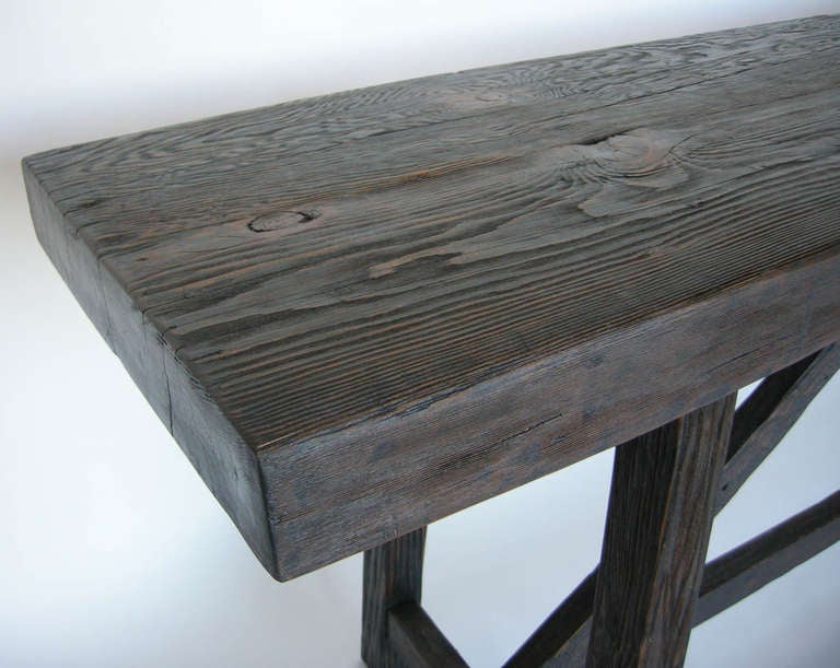American Douglas Fir Wood Console with Upside Down V by Dos Gallos Studio For Sale