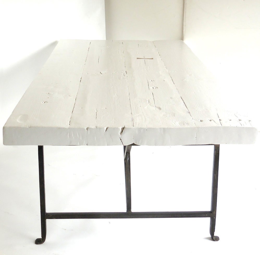 International Style Dos Gallos Reclaimed Wood X Dining Table with Hand Forged Iron Base
