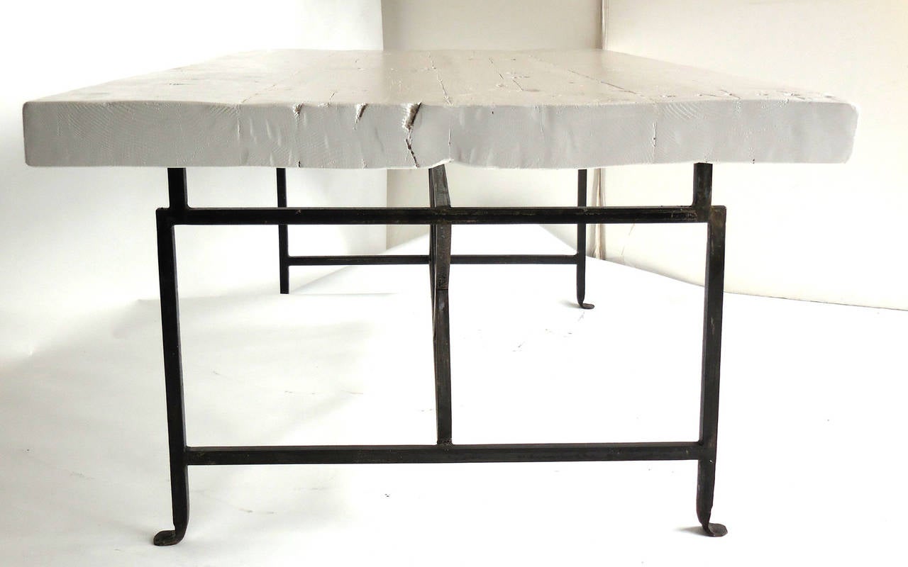 Dos Gallos Reclaimed Wood X Dining Table with Hand Iron Base For Sale at 1stdibs