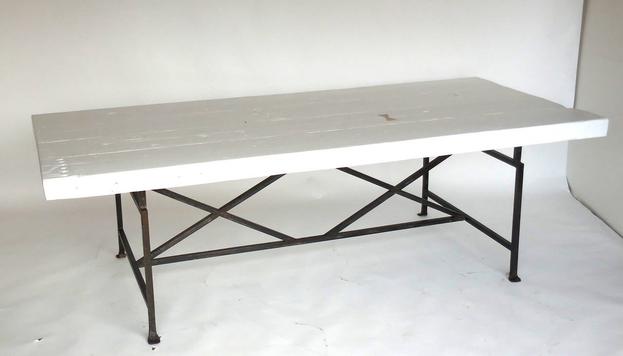 Contemporary Dos Gallos Reclaimed Wood X Dining Table with Hand Forged Iron Base
