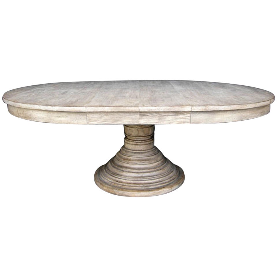 Custom Oak Wood Beehive Pedestal Table with Leaves by Dos Gallos Studio