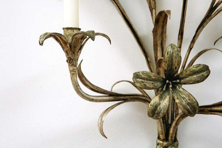Mid Century Italian Silver Leaf Candle Sconce For Sale 1