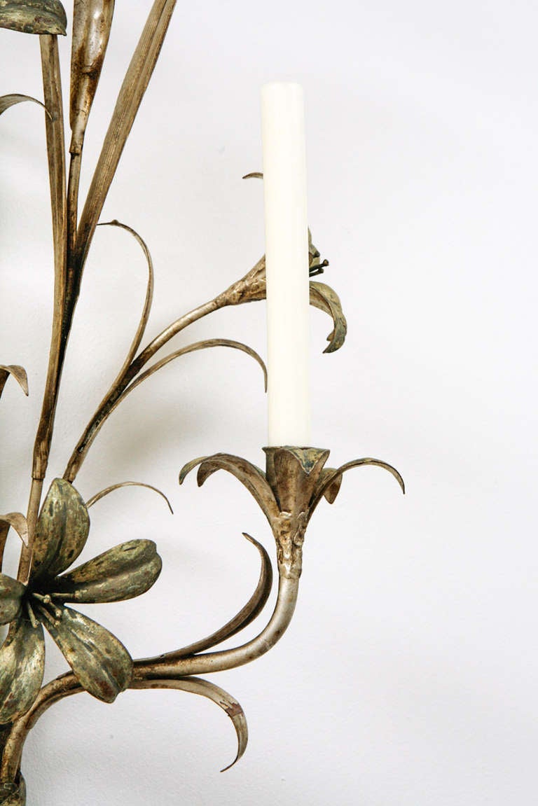 Mid Century Italian Silver Leaf Candle Sconce For Sale 4