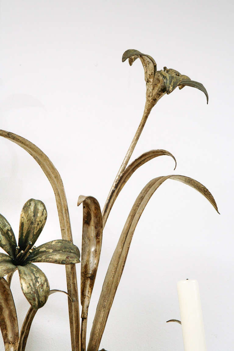 Mid Century Italian Silver Leaf Candle Sconce For Sale 5