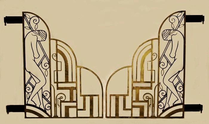 Mangificent pair of finely manufactured custom gates in the Art Deco Style. Highest quality workmanship throughout, these were custom designed and produced for a collector of Art Deco pieces. Hand wrought in solid iron and finished with powder