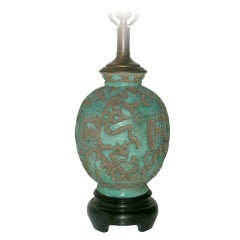 Turquoise Earthenware Asian Lamp