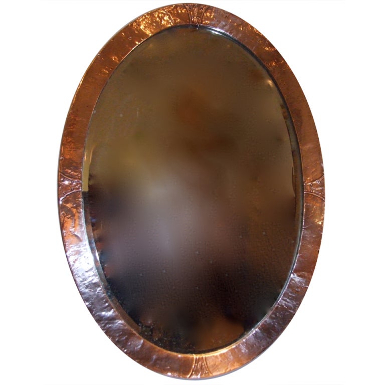 English Arts And Crafts Hammered Copper Oval Mirror At 1stdibs English Arts And Crafts Hammered Copper Oval Mirror For