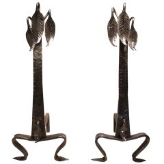 A Stunning and Elegant Pair of Polished Silver Leaf Andirons