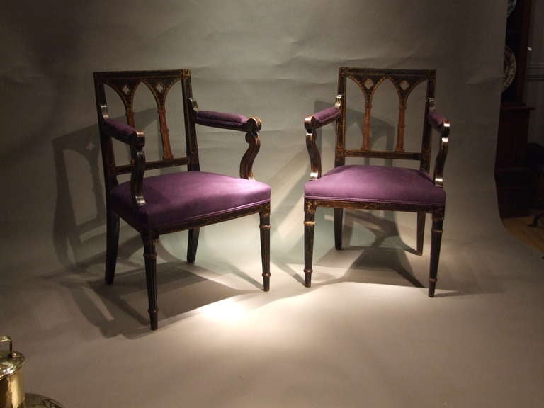 Pair of Gothic Painted Armchairs 1