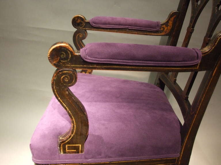 19th Century Pair of Gothic Painted Armchairs