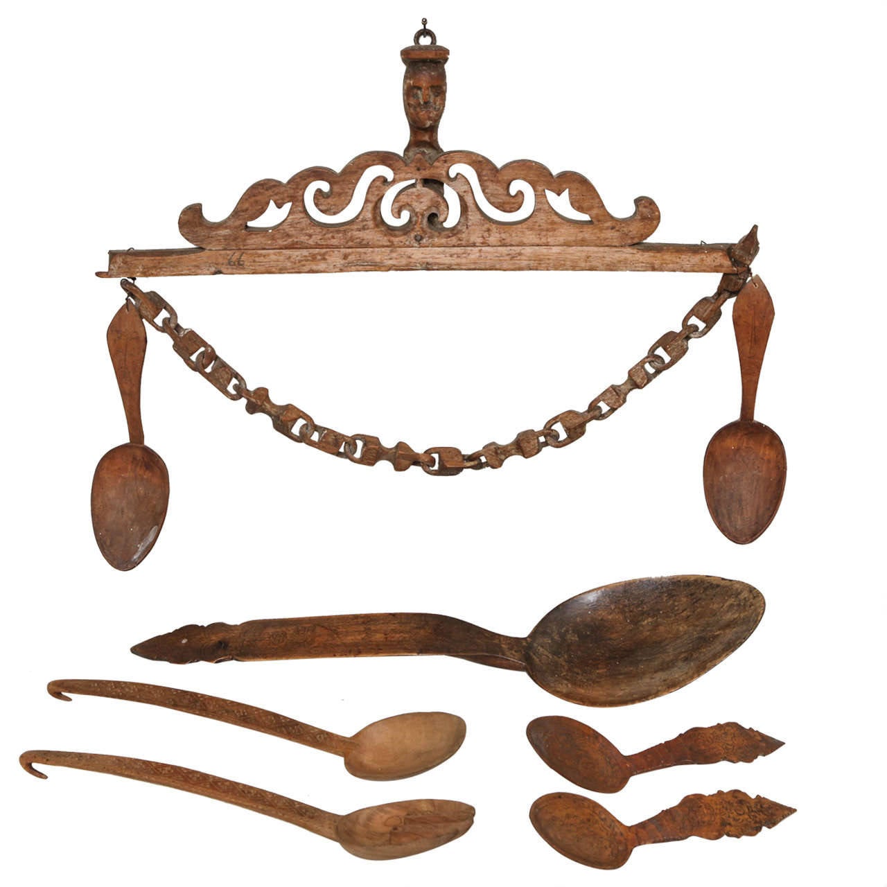 Norwegian Folk Art Spoon Rack and Spoon Collection