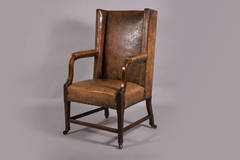 19th c. English Leather Wingchair