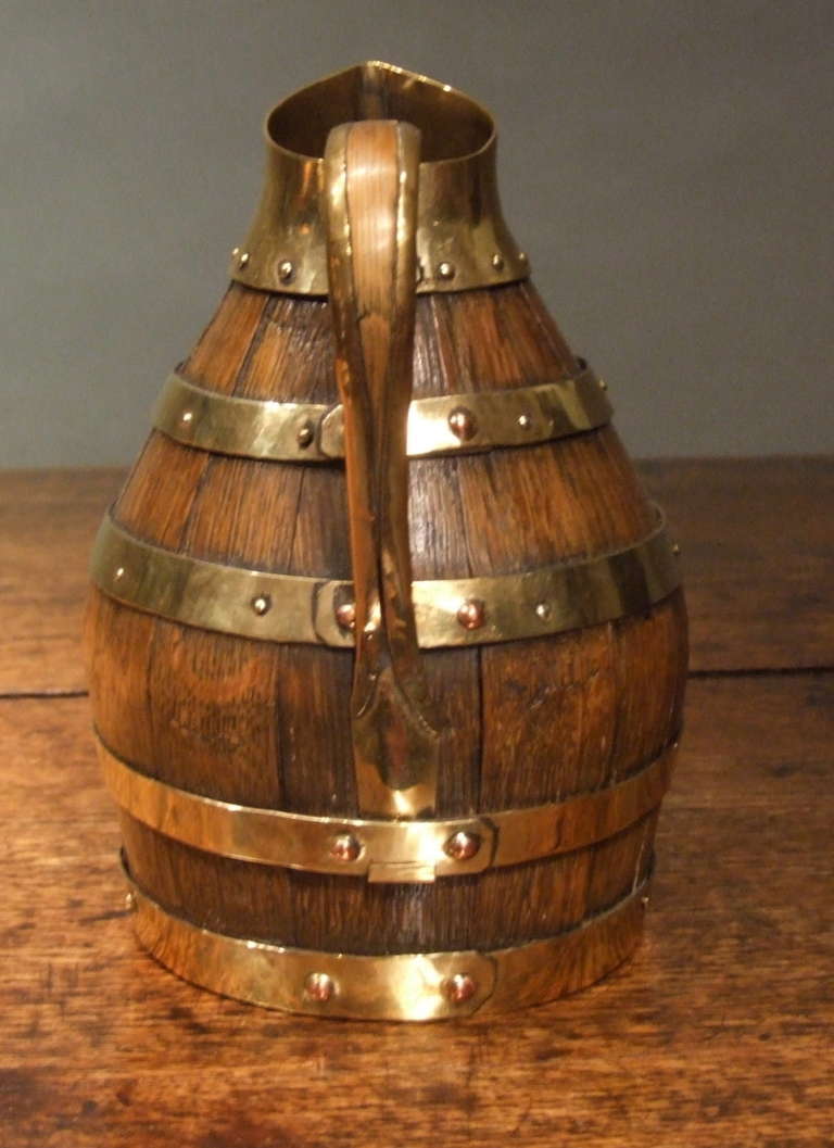 British 19th Century Oak and Brass Cider Jug