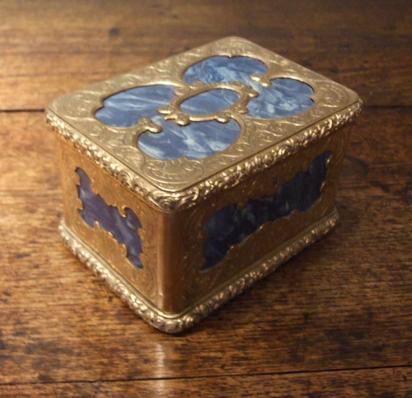 19th Century Gilt Brass and Lapis Lazuli Box