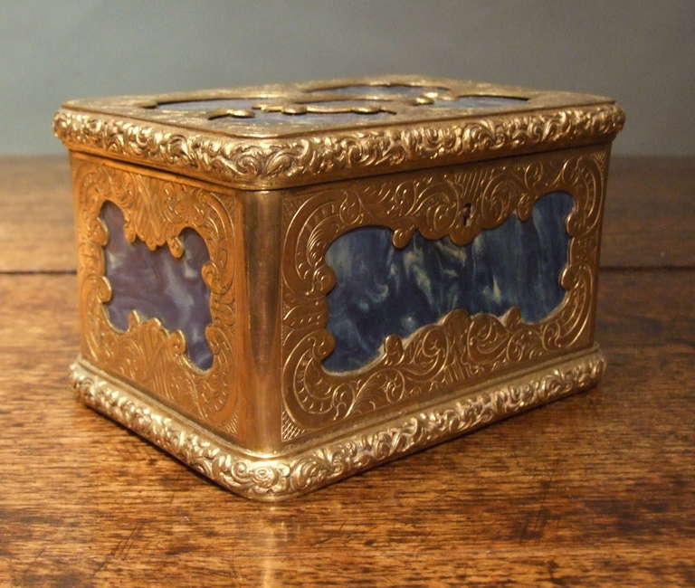 Rococo 19th Century Gilt Brass and Lapis Lazuli Box