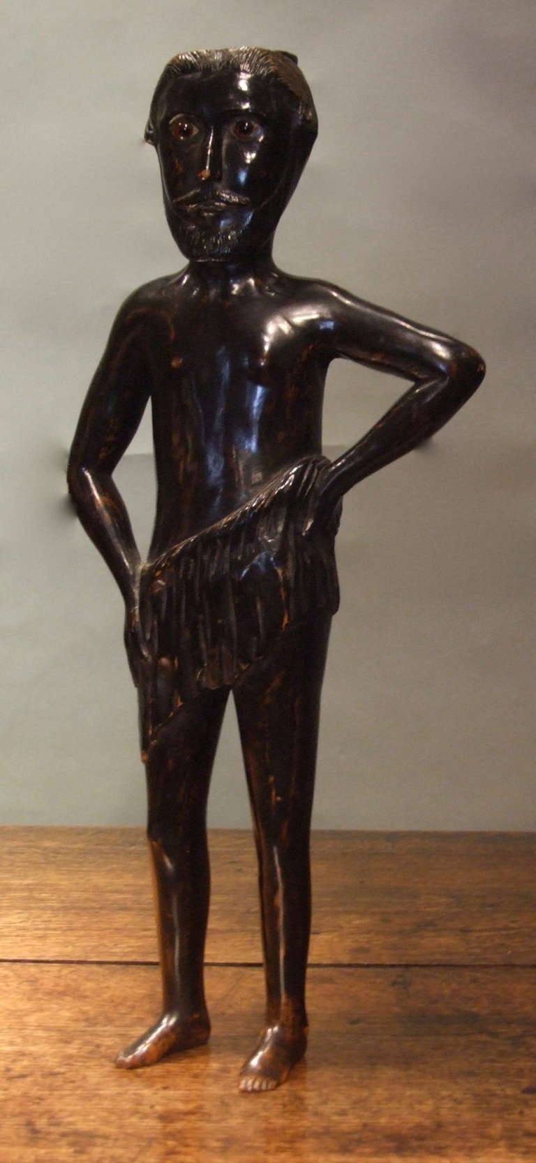 English Folk Art Newel Post Figure of a Wildman In Good Condition For Sale In Greenwich, CT