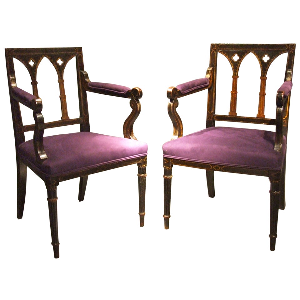 Pair of Gothic Painted Armchairs