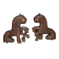 A Rare Pair of 18th c. Anglo-Indian Carved Heraldic Lions