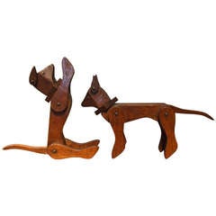 Pair of Whimsical Articulated Oak Dogs