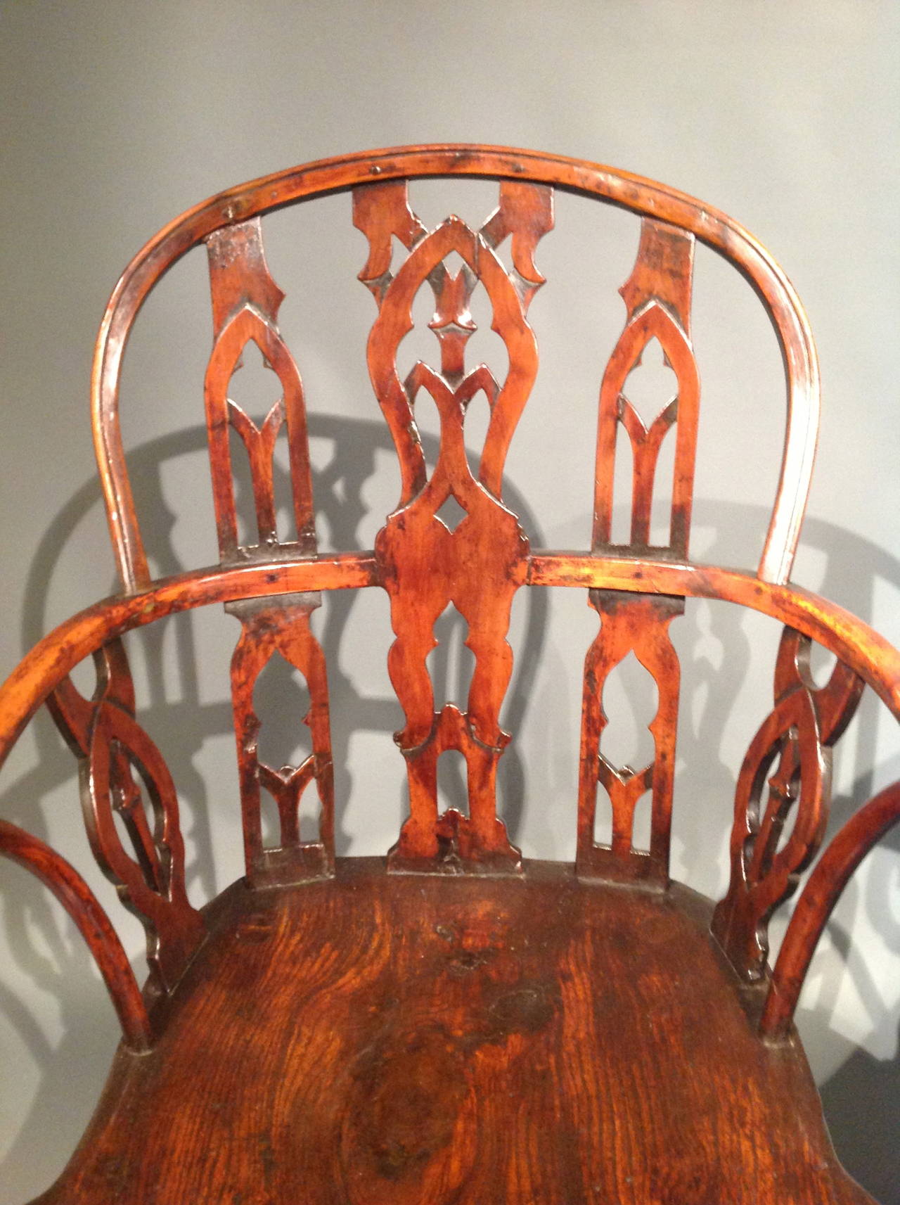 Remarkable Pair of 18th Century Gothic Yewwood Windsor Chairs 3