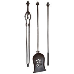 Antique Set of Three English 19th c. Firetools in Gunmetal Steel