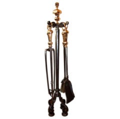 Set of Four Burnished Gunmetal and Bronze Firetools on Stand