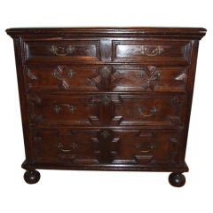 English Late 17th c. Geometric Carved Chest of Drawers