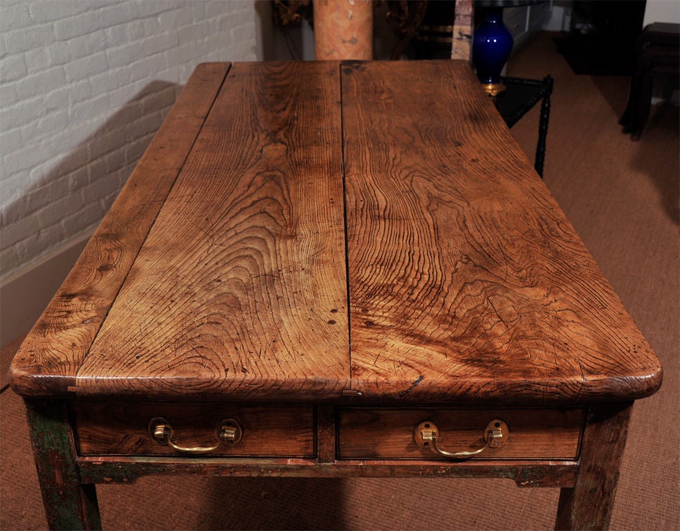 19th Century English Green Painted and Elm Country Table/Desk 1