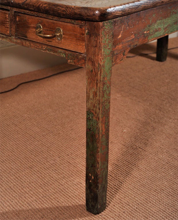 19th Century English Green Painted and Elm Country Table/Desk 2