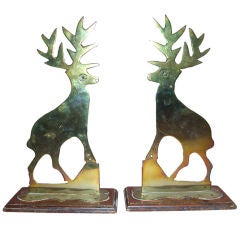 Antique Whimsical Brass Stags on Stands