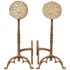 Highly Decorative Aesthetic Movement  Andirons
