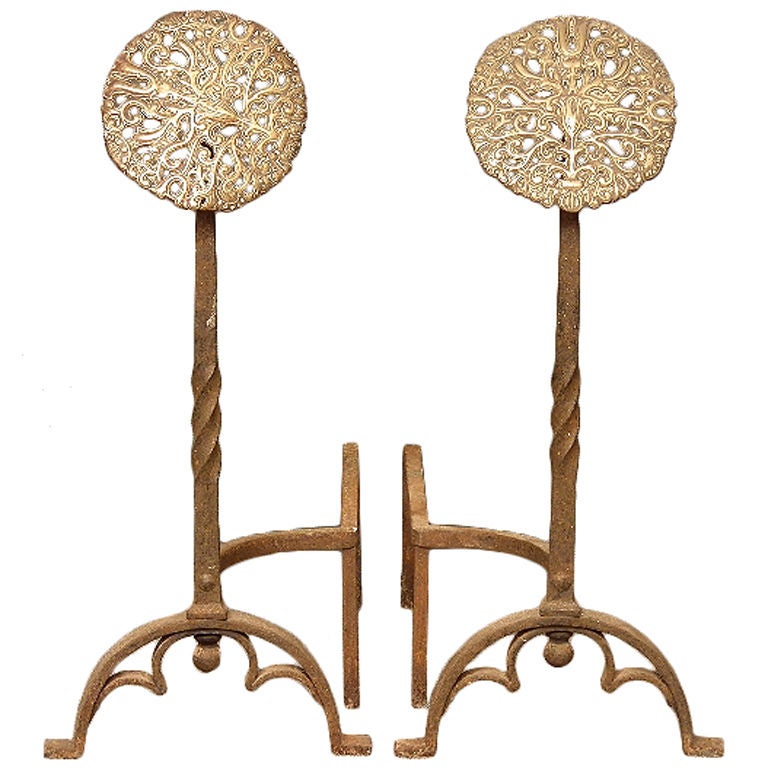 Highly Decorative Aesthetic Movement  Andirons