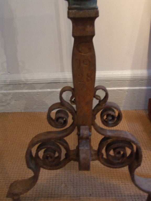 Folk Art Iron Boot Scraper with Ram's Head Finial For Sale