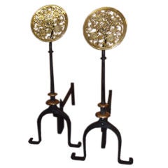 Pair of Aesthetic Movement Andirons with Sunflower Roundels